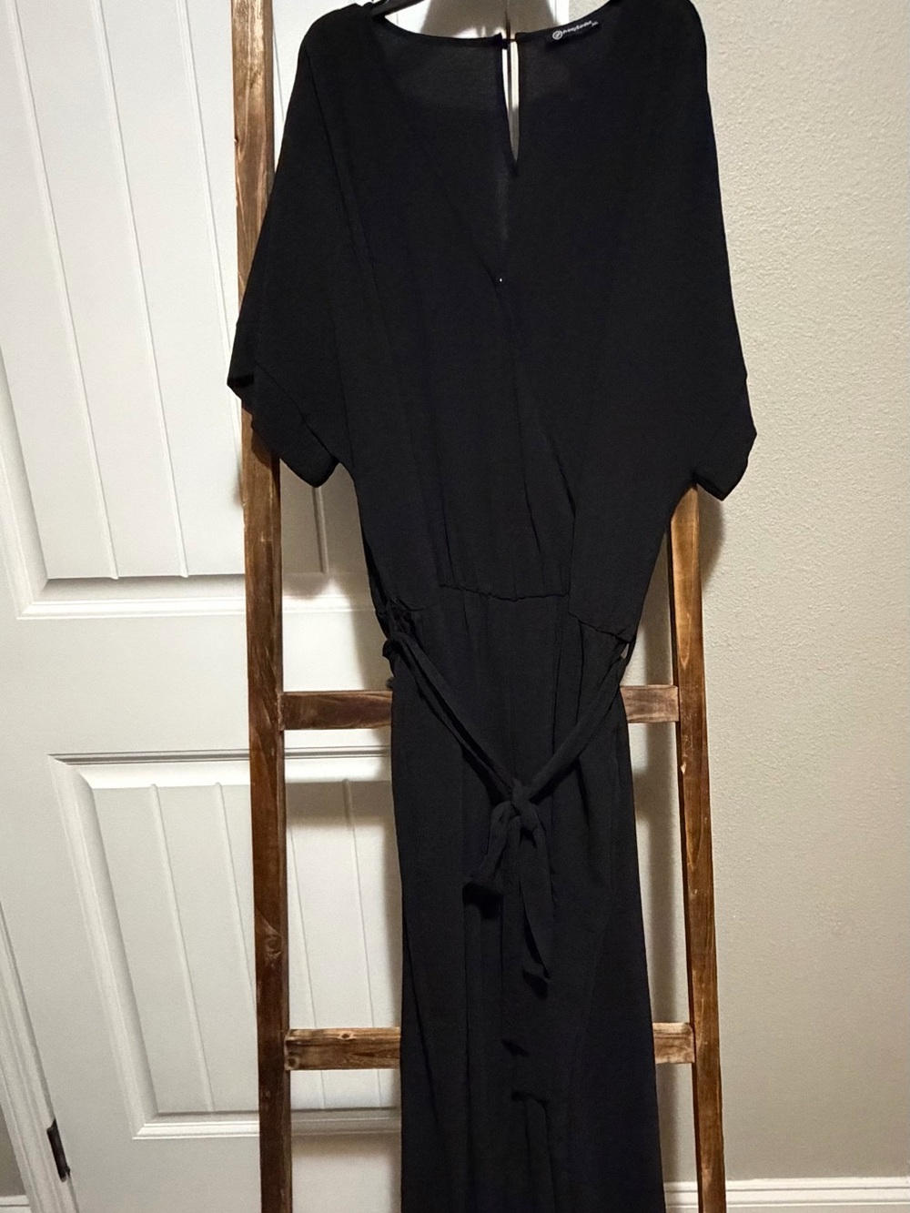 Classic Black Belted Jumpsuit with V-Neck